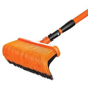 tiger jaw tjb sweeper raker tool is a multipurpose adjustable handle all-in-one broom and rake designed with 11.5 inches wide of curved bristles to push like a push broom or pull like a rake