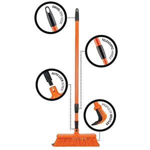 Tiger Jaw TJB Sweeper Raker Tool is a Multipurpose Adjustable Handle All-in-One Broom and Rake Designed with 11.5 inches Wide of Curved bristles to Push Like a Push Broom or Pull Like a rake