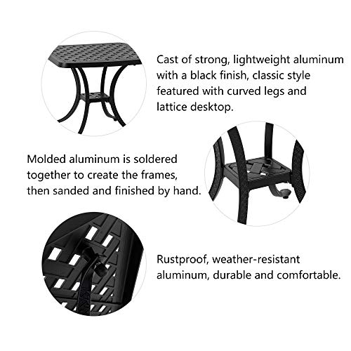 Elm Plus EPL1004 Outdoor 21" Square Cast Aluminum Patio Side Table, Black Finished