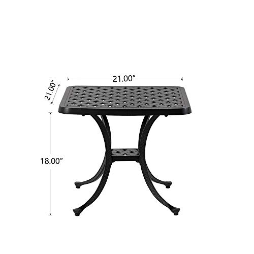 Elm Plus EPL1004 Outdoor 21" Square Cast Aluminum Patio Side Table, Black Finished