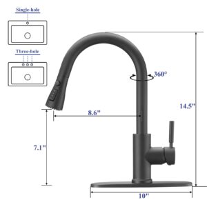 Kitchen Sink Faucet, Pull Down Kitchen Faucet, Single Handle Kitchen Sink Faucet, Sink Faucet, Matte Black, Kablle, B12