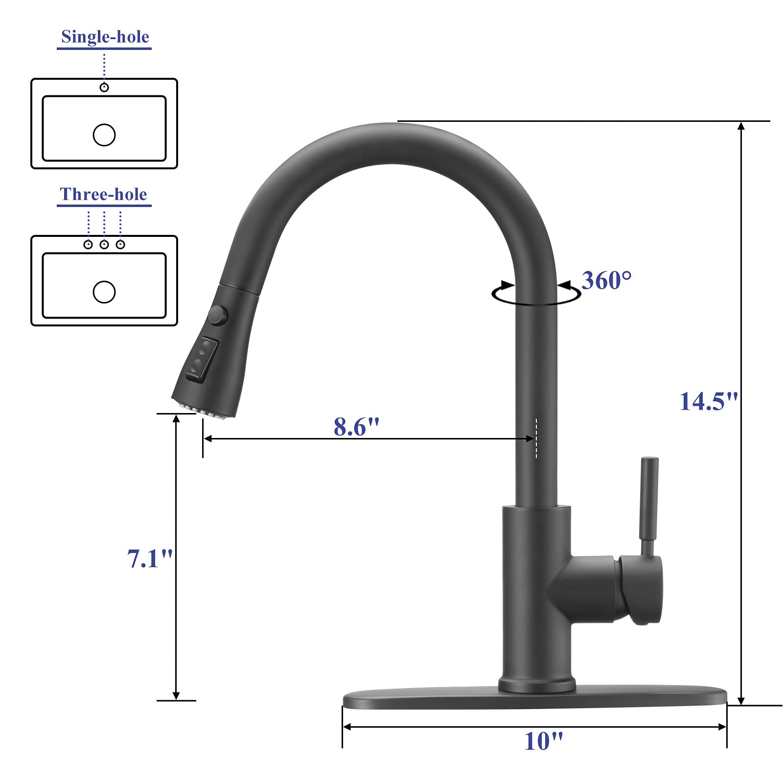 Kitchen Sink Faucet, Pull Down Kitchen Faucet, Single Handle Kitchen Sink Faucet, Sink Faucet, Matte Black, Kablle, B12