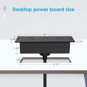 Conference Recessed Power Strip Socket Waterproof,Conference Table Power Strip,Waterproof Furniture Recessed Power Strip,Flush Mount Power Strip with 3 Outlets,6ft Extension Cord with Flat Plug