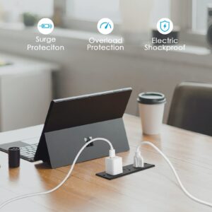 Conference Recessed Power Strip Socket Waterproof,Conference Table Power Strip,Waterproof Furniture Recessed Power Strip,Flush Mount Power Strip with 3 Outlets,6ft Extension Cord with Flat Plug