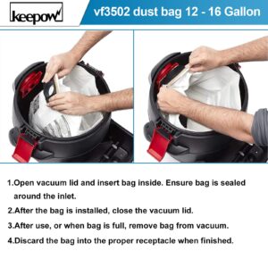 iKEEPOW VF3502 Shop Vac Bags Compatible with Ridgid Wet Dry Vacuum, 12-16 Gallon Bags, Replacement Fiter Bags Accessions, 23743 VF3502 High Efficiency Dust Bags (9 Pack)