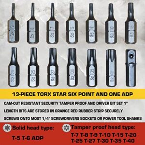 14-Piece Tamper-proof Torx Bit Set, S2 Alloy Steel T5-T40 Security Tamper Resistant Star Bits. ALWORKKIT Gifts for men