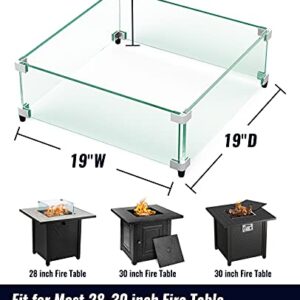 NUPICK Fire Pit Wind Guard, 19 inch Square Wind Guard for 28-32 inch Fire Pit Table, 5/16 Inch Thickness Clear Tempered Glass