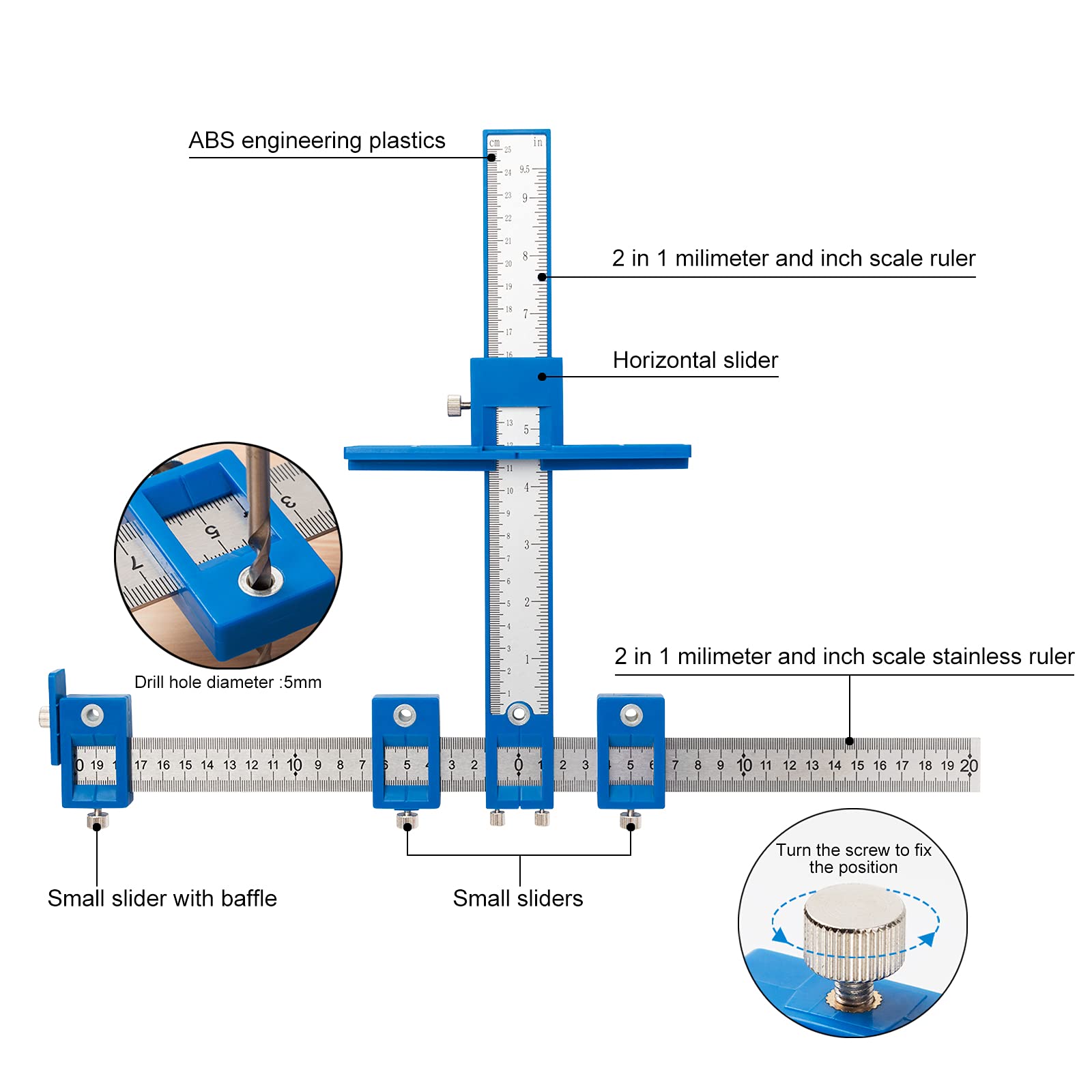 Cabinet Hardware Jig, Punch Locator Drill Guide,Wood Drilling Dowelling Guide for Installation of Handles Knobs on Doors and Drawer, Cabinet Template Tool for Handles and Pulls