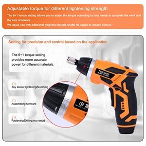 Tulroom Power Screwdriver Electric Screwdriver 3.6V 2000mAh Electric Screwdriver Rechargeable, Adjustable Position Handle, 31pcs Screwdriver Bits 6+1 Torque Setting Front&Rear Light