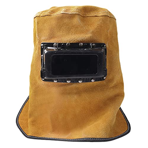 Welding Hood Welders Hat Breathable Leather Grinding Welder Cover Cap Anti-dust Welder with Lens Glasses Flame Welder Head Neck Cover Cap Hat Heat Resistant Heat Protection Cap