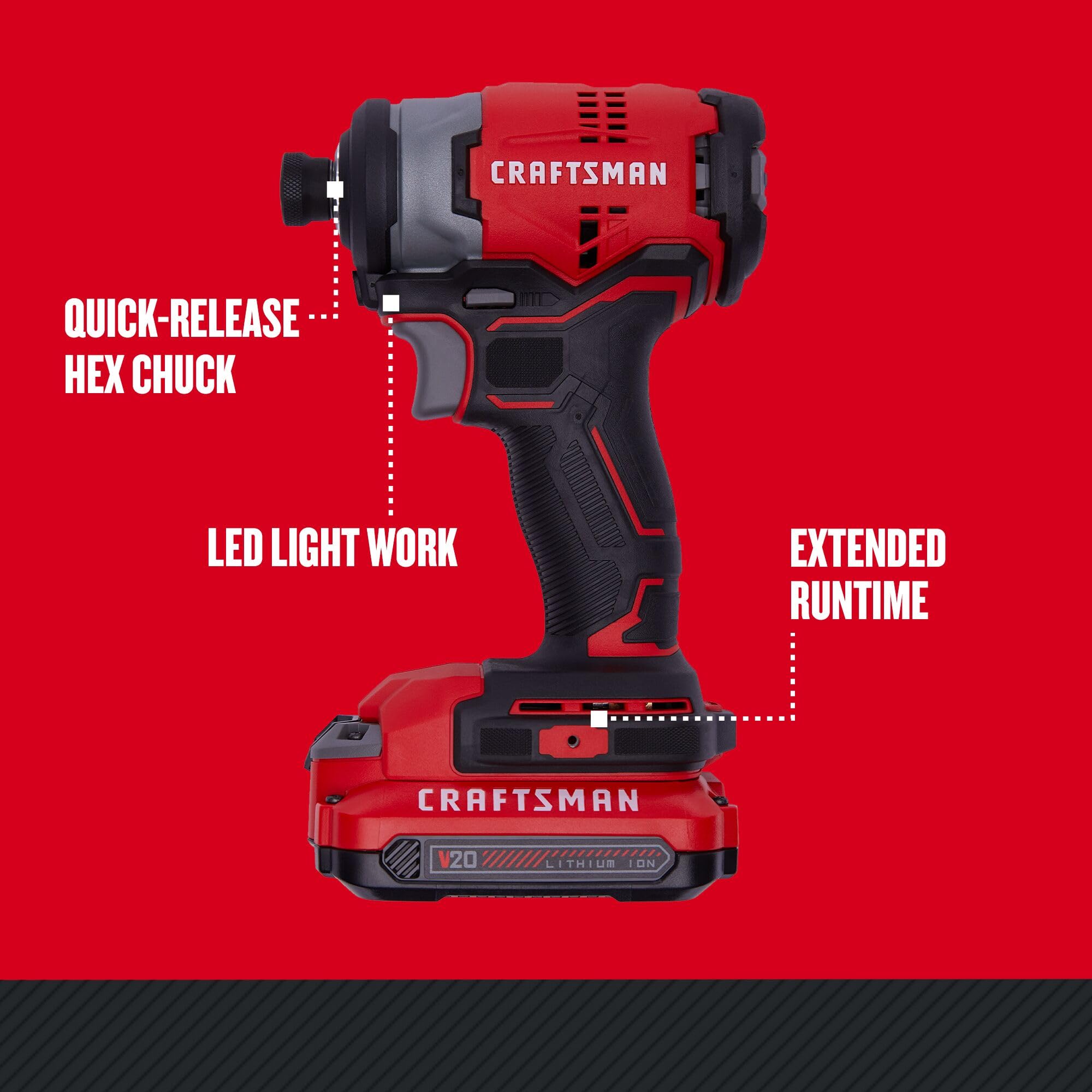 CRAFTSMAN V20 Max Impact Driver, Cordless, Variable Speed Trigger 2,800-3,500 RPM (CMCF810C2)