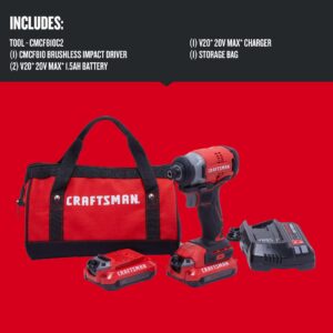 CRAFTSMAN V20 Max Impact Driver, Cordless, Variable Speed Trigger 2,800-3,500 RPM (CMCF810C2)