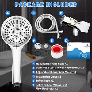 RVIEN SHOWER High Pressure 9 Functions Shower Head with Handheld,A High-Flow Shower Head for Low Water Pressure Situations with Hose Adjustable Bracket Rubber Washers