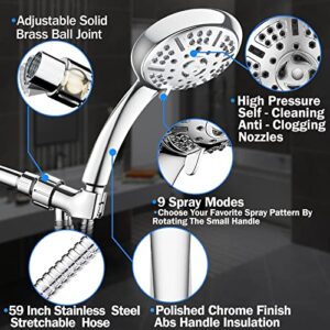 RVIEN SHOWER High Pressure 9 Functions Shower Head with Handheld,A High-Flow Shower Head for Low Water Pressure Situations with Hose Adjustable Bracket Rubber Washers