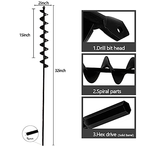 32" x 2" Extended Length Garden Auger Drill Bit for Planting Bulb & Bedding Plant Auger 100% Solid Barrel-No Need to Squat Post Hole Digger for 3/8" Hex Drive Drill- Earth Auger Bulb Planter Tool