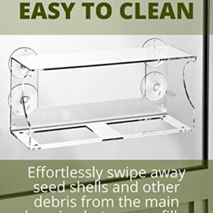 Nature's Envoy Window Bird Feeder – Clear View for Birdwatching - Strong Suction Cups for Outside - Slide Out Seed Tray w/Drain Holes for Easy Refill & Clean - Acrylic Outdoor Feeder for Wild Birds