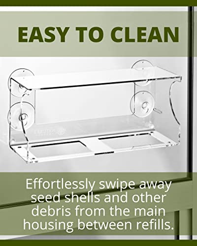 Nature's Envoy Window Bird Feeder – Clear View for Birdwatching - Strong Suction Cups for Outside - Slide Out Seed Tray w/Drain Holes for Easy Refill & Clean - Acrylic Outdoor Feeder for Wild Birds