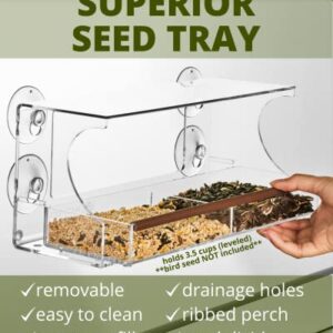 Nature's Envoy Window Bird Feeder – Clear View for Birdwatching - Strong Suction Cups for Outside - Slide Out Seed Tray w/Drain Holes for Easy Refill & Clean - Acrylic Outdoor Feeder for Wild Birds