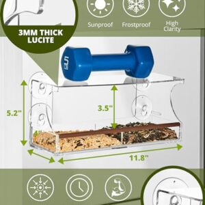 Nature's Envoy Window Bird Feeder – Clear View for Birdwatching - Strong Suction Cups for Outside - Slide Out Seed Tray w/Drain Holes for Easy Refill & Clean - Acrylic Outdoor Feeder for Wild Birds