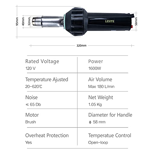 1600W Plastic Hot Air Welding Gun Hand Heat Welder Sodering Air Gun Hot Air Tool LST1600E Lesite New Launching (Speed Welding)