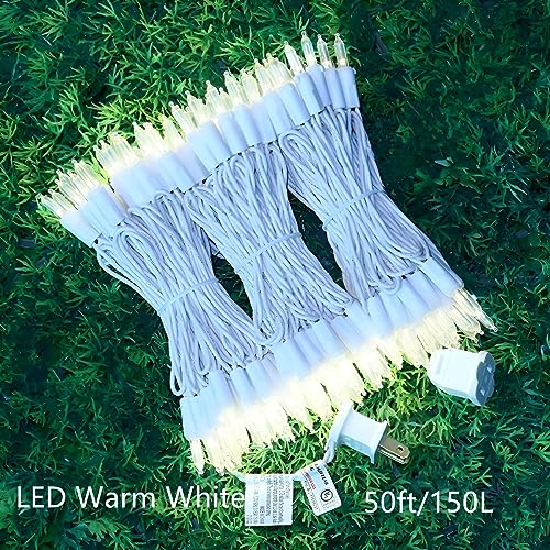 JinBest 150 LED Warm White Christmas Lights, White Wire String Lights 50ft, UL Certified and Commercial LED Fairy Lights, for Indoor Outdoor Party, Garden, Patio.