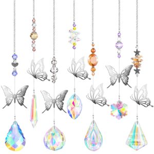 7 pieces crystals suncatcher butterfly sun catchers colorful crystal chandelier pendant hummingbird wall hanging tree window prism ornament (charming colors, butterfly style)