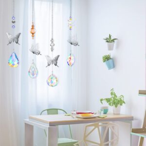 7 Pieces Crystals Suncatcher Butterfly Sun Catchers Colorful Crystal Chandelier Pendant Hummingbird Wall Hanging Tree Window Prism Ornament (Charming Colors, Butterfly Style)