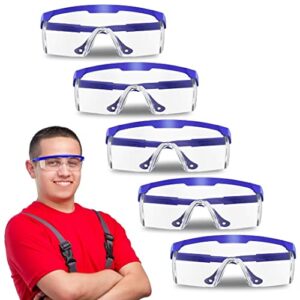 puzyun [5-pack] bule safety goggles,clear anti-fog/anti-scratch safety glasses over glasses over glasses eyes protection goggles protective eyewear