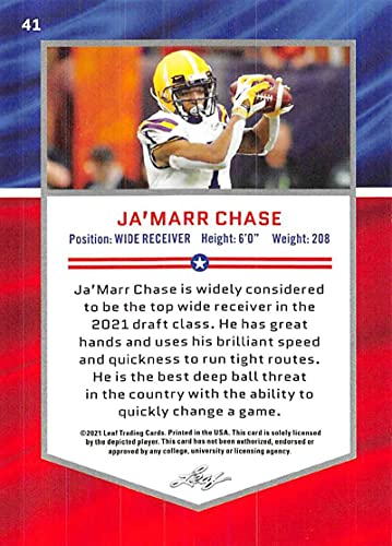 2021 Leaf Draft #41 Ja'Marr Chase LSU Tigers All-American Official Pre Draft Football Rookie Card in Raw (NM or Better) Condition