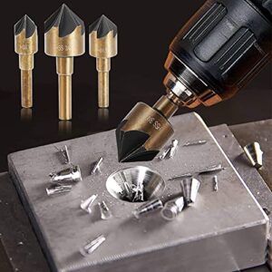Aleric Countersink Drill Bit Set,High Speed Steel Counter Sinker Drill Bit 5Pcs 5 Flute 6mm Hex Shank with 82 Degree Mill Cutter Bit Countersink Bits for Wood Metal in Size 1/4” 3/8” 1/2” 5/8” 3/4”