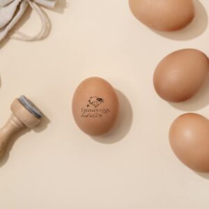 Stamp by Me | Egg Stamp | Chicken Egg Wooden Stamps | Personalized Rubber Stamper for Fresh Eggs | Custom Stamping | Egg Labels | Farm Stamp | Self Inking | Black Ink | Unique Designs| Mini Logo Stamp