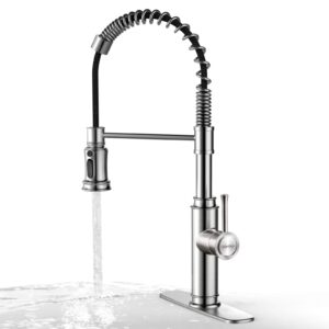 kitchen faucet-watersong spring kitchen sink faucet with 2 optional sprayers for 3+4 function modes, single handle&deck plate for 1or3 holes, 360° rotation, spot resist stainless steel no lead…