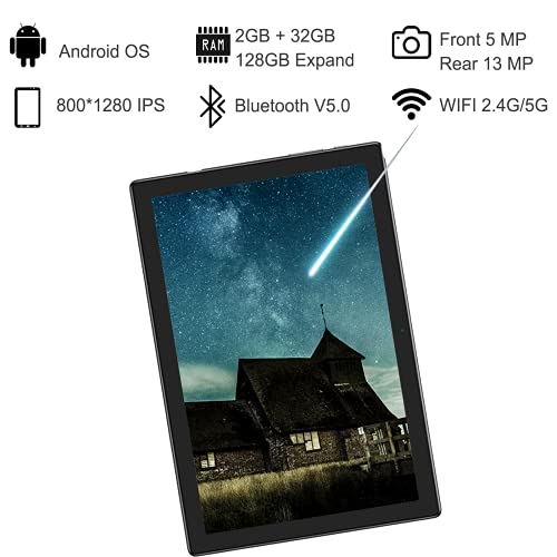 Android Tablet 10 Inch, 2GB RAM 32GB ROM Octa-Core Processor, Expandable Storage 128GB, IPS HD Display 6000mAh Battery, 5MP + 13MP Dual Cameras, WiFi Bluetooth Google Gaming Tablets