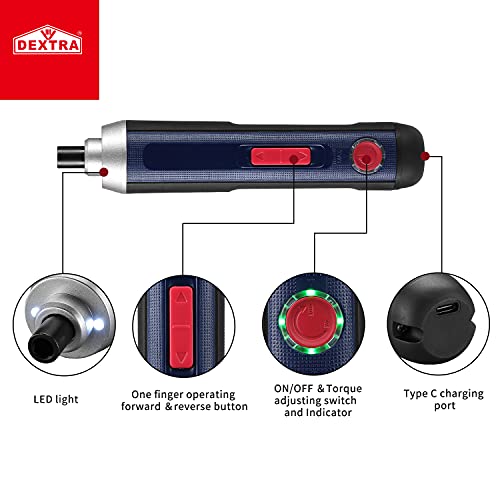 4V Cordless Electric Screwdriver with 4 Torques Small portable power screwdriver kit,2Ah Li-ion available for USB charging,with LED Work Light for the repair of appliances, furniture