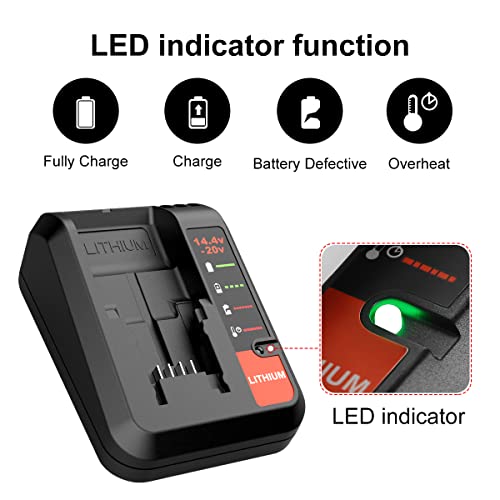 Energup Charger for Black and Decker 20V Lithium Battery LBXR20 LBXR2030 LB2X4020 and Compatible with Porter-Cable 20V Lithium Battery PCC680L PCC681L PCC682L PCC685L PCC685LP