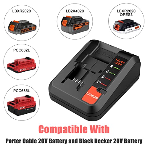 Energup Charger for Black and Decker 20V Lithium Battery LBXR20 LBXR2030 LB2X4020 and Compatible with Porter-Cable 20V Lithium Battery PCC680L PCC681L PCC682L PCC685L PCC685LP