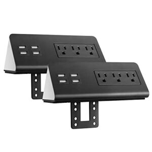 emerising 2-pack desk edge mount power strips with 4 usb ports & 3 ac power outlets for home and office desktop charging bucket, 1250joules surge protection,black