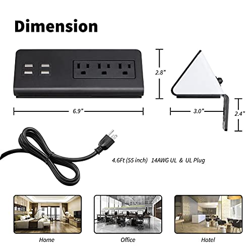 Emerising 2-Pack Desk Edge Mount Power Strips with 4 USB Ports & 3 AC Power Outlets for Home and Office Desktop Charging Bucket, 1250Joules Surge Protection,Black