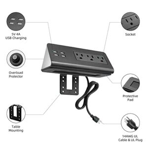 Emerising 2-Pack Desk Edge Mount Power Strips with 4 USB Ports & 3 AC Power Outlets for Home and Office Desktop Charging Bucket, 1250Joules Surge Protection,Black