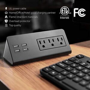 Emerising 2-Pack Desk Edge Mount Power Strips with 4 USB Ports & 3 AC Power Outlets for Home and Office Desktop Charging Bucket, 1250Joules Surge Protection,Black