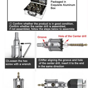 ASNOMY 12PCS TCT Hole Saw Kit for Hard Metal, 5/8"-2-1/8" Inch Tungsten Carbide Tipped Hole Cutter Set with Titanium-Plated Pilot Drill bit for Metal, Stainless Steel, Iron, Wood, Plastic