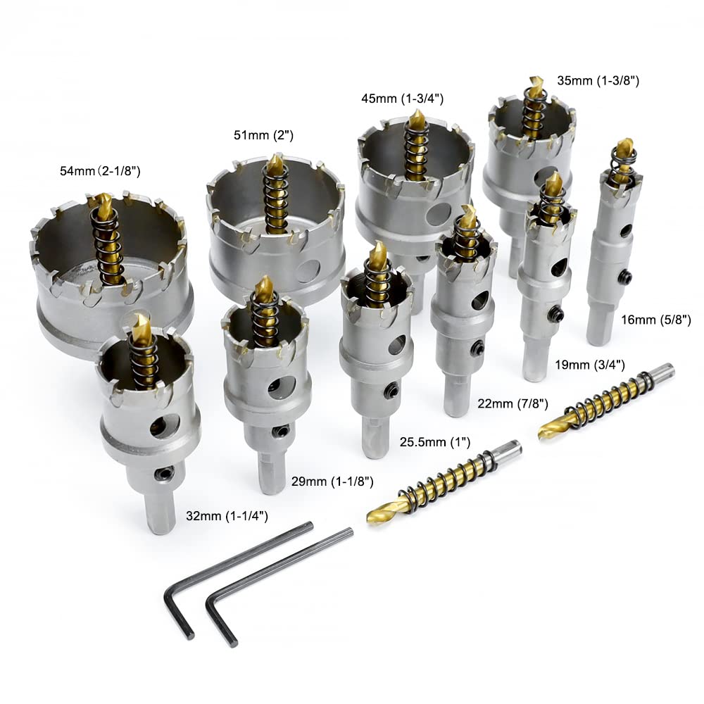 ASNOMY 12PCS TCT Hole Saw Kit for Hard Metal, 5/8"-2-1/8" Inch Tungsten Carbide Tipped Hole Cutter Set with Titanium-Plated Pilot Drill bit for Metal, Stainless Steel, Iron, Wood, Plastic