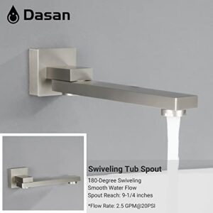 DASAN Tub Shower Faucets Sets Complete Brushed Nickel Bathtub Shower System with Tub Spout, Bathtub Faucet Set Tub and Shower Faucet Combo Trim Kit with Rough-in Valve, DA-SS03BN-S10W