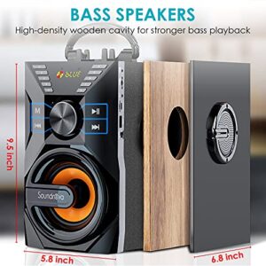 35W(50W Peak) Bluetooth Speaker, Portable Wireless Speaker with 15W Subwoofer 8000mah Libattery LCD Display LED Lights Remote Control U Disk TF Card Wooden Speaker for Christmas Party Store Events