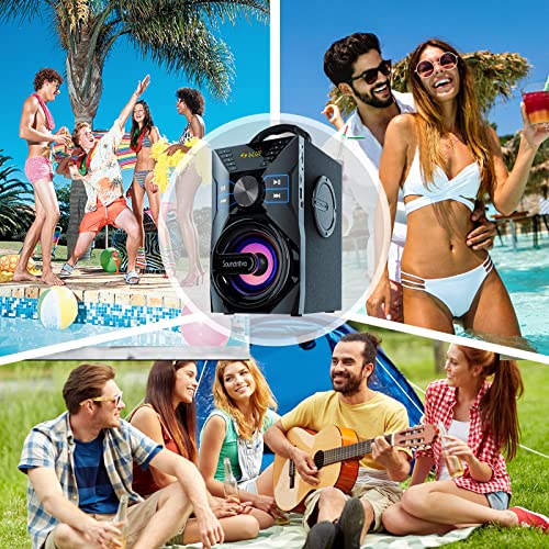 35W(50W Peak) Bluetooth Speaker, Portable Wireless Speaker with 15W Subwoofer 8000mah Libattery LCD Display LED Lights Remote Control U Disk TF Card Wooden Speaker for Christmas Party Store Events