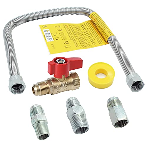 MOFLAME 22" Stainless Steel Flexible Gas Connector with 1/2" Brass Gas Shut Off Valve for Garage Heaters, Gas Stoves, Wall Mounted Heaters, Gas Fireplace and Gas Dryer