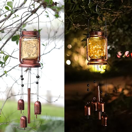 ZYLiWoo-Solar Wind Chime, Mason jar Chime Light,Hanging Chimes, Memorial Chimes Outdoor Waterproof, Suitable for Garden, Terrace and Courtyard Corridor Decoration