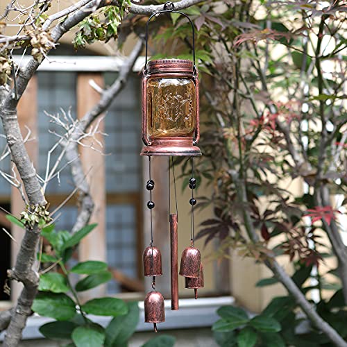 ZYLiWoo-Solar Wind Chime, Mason jar Chime Light,Hanging Chimes, Memorial Chimes Outdoor Waterproof, Suitable for Garden, Terrace and Courtyard Corridor Decoration