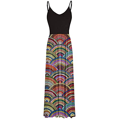 Women's Summer Casual Sexy Sleeveless Backless Printed Halter Maxi Long Dress with Pockets(Multicolor, L)