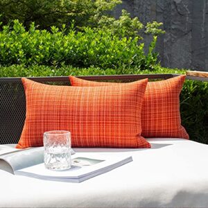 kevin textile pack of 2 decorative outdoor waterproof fall throw pillow covers autumn decorative lumbar pillowcases modern cushion cases for patio couch bench 12 x 20 inch orange
